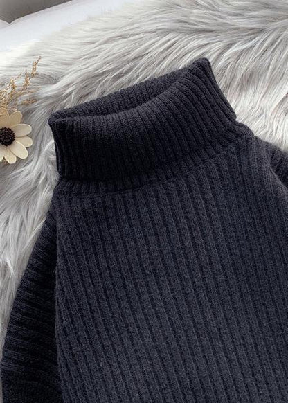 Knitted Black Wild Sweater Outfits Design Warm Oversized High Neck Knit Tops
