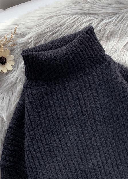 Knitted Black Wild Sweater Outfits Design Warm Oversized High Neck Knit Tops
