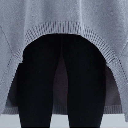 Knitted O Neck Asymmetric Sweater Outfits Upcycle Gray Fuzzy Knit Top