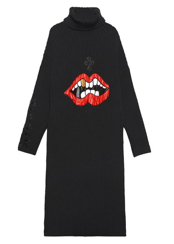 Knitted Orange Sweater Weather Street Style Appliques Tejidos High Neck Sweater Dresses