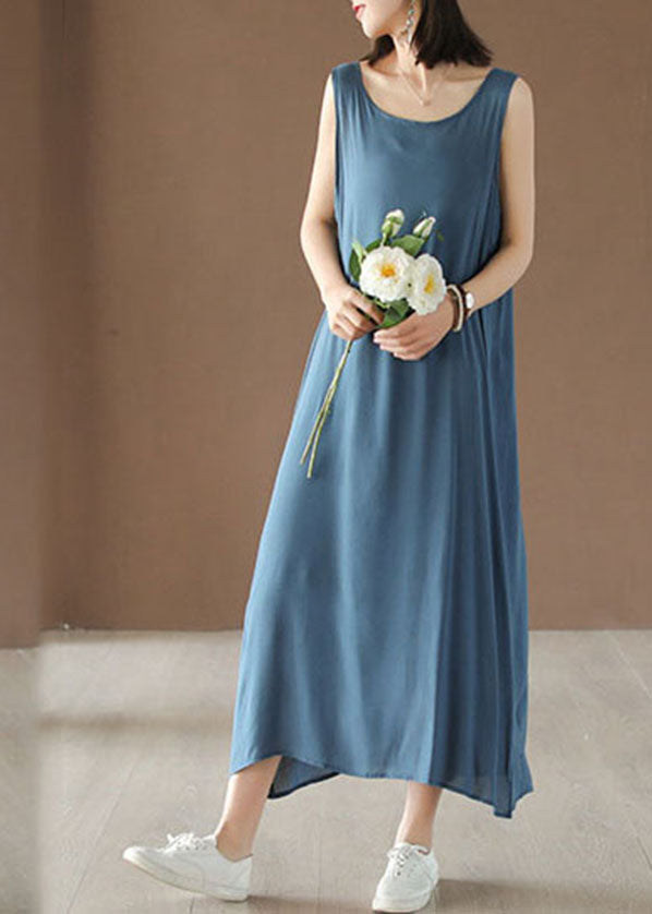 Lake Blue Cotton Spaghetti Strap Dresses Summer
