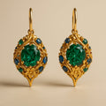 Green & Blue Crystal Gold Earrings