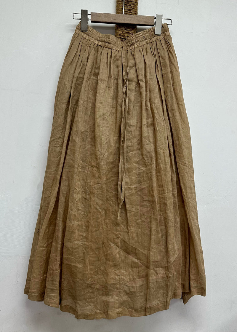 Leisure Khaki Elastic Waist Linen Long Skirt for Summer