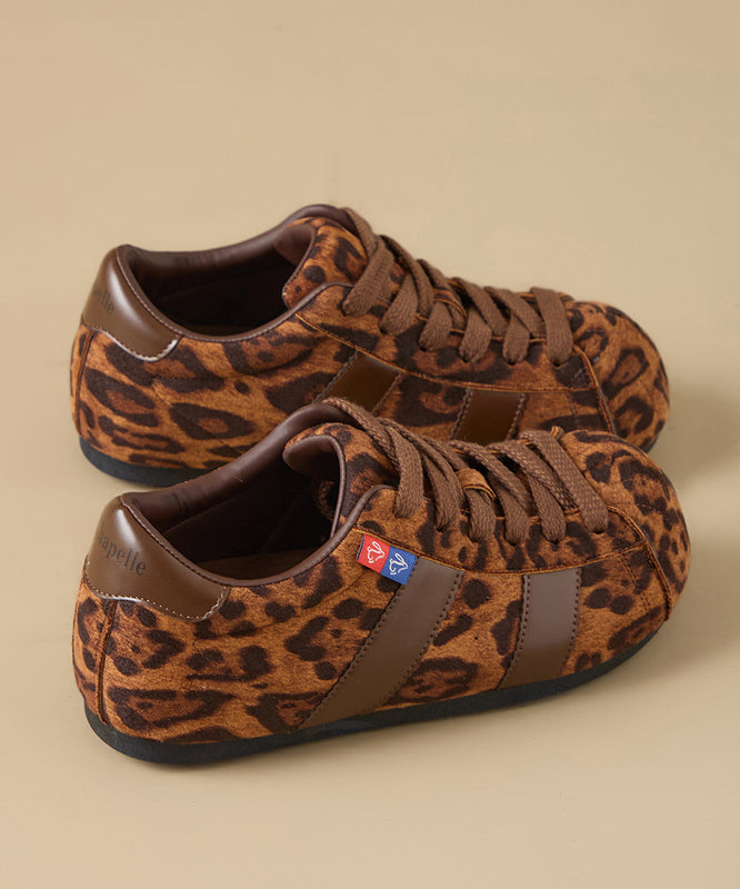 Leopard Suede Flat Shoes Splicing Lace Up