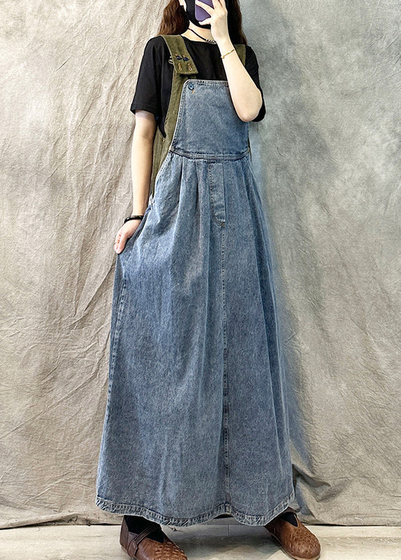 Light Blue Loose Patchwork Suspender Denim Dress Spring