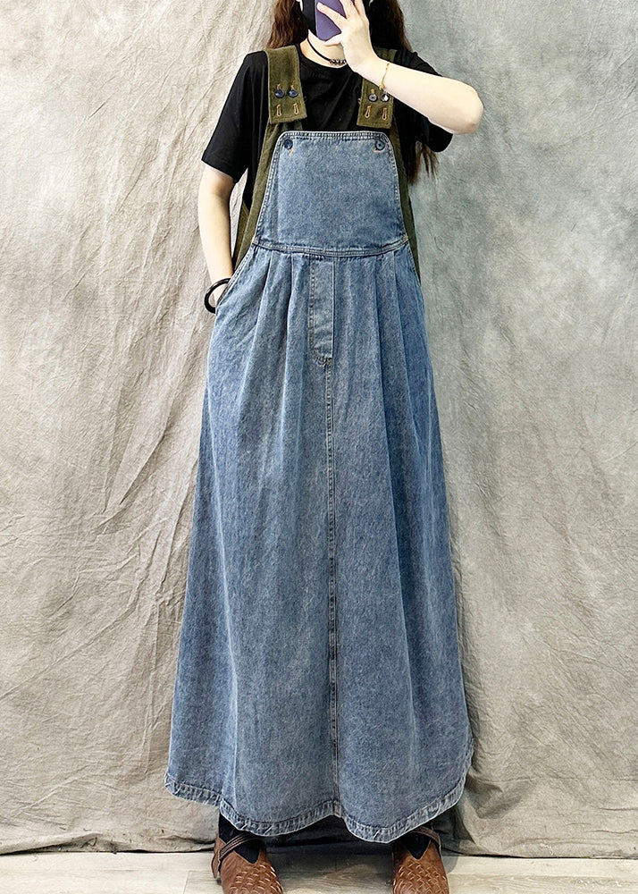 Light Blue Loose Patchwork Suspender Denim Dress Spring