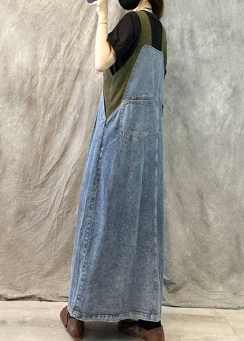 Light Blue Loose Patchwork Suspender Denim Dress Spring