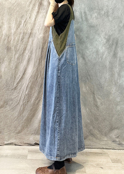 Light Blue Loose Patchwork Suspender Denim Dress Spring