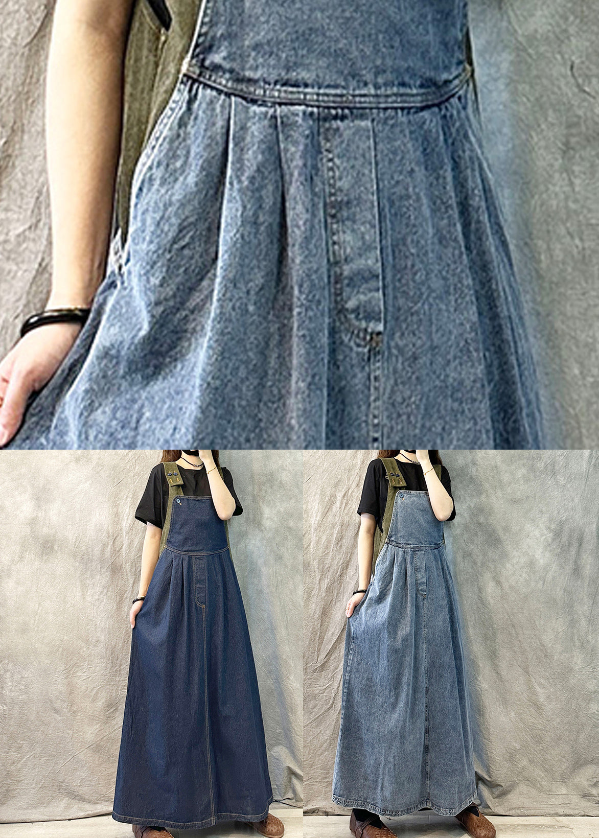 Light Blue Loose Patchwork Suspender Denim Dress Spring