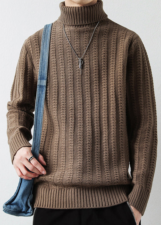 Light Camel Cotton Knit Sweaters Pullover Turtleneck