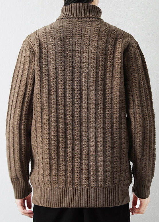 Light Camel Cotton Knit Sweaters Pullover Turtleneck
