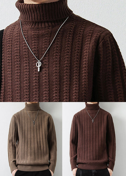 Light Camel Cotton Knit Sweaters Pullover Turtleneck