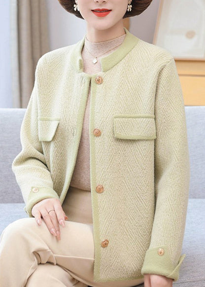 Light Green O-neck Button Mink Hair Knitted Cardigans Fall