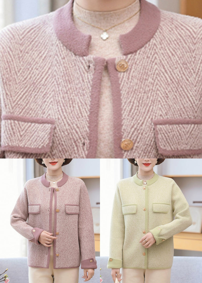 Light Green O-neck Button Mink Hair Knitted Cardigans Fall