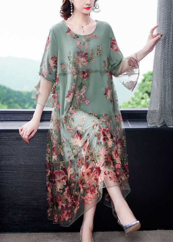 Light Green Tulle a Line Dresses Print Exra Large Hem Bracelet Sleeve