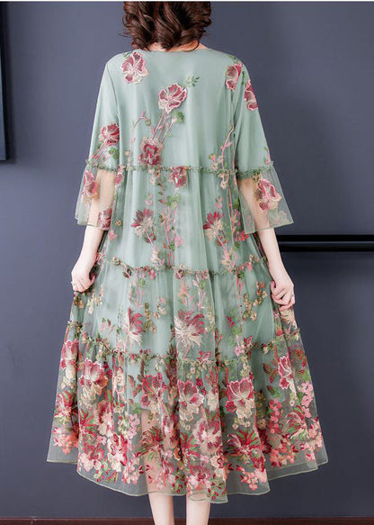 Light Green Tulle a Line Dresses Print Exra Large Hem Bracelet Sleeve