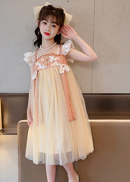 Light Yellow Square Collar Patchwork Tulle Long Dresses Summer