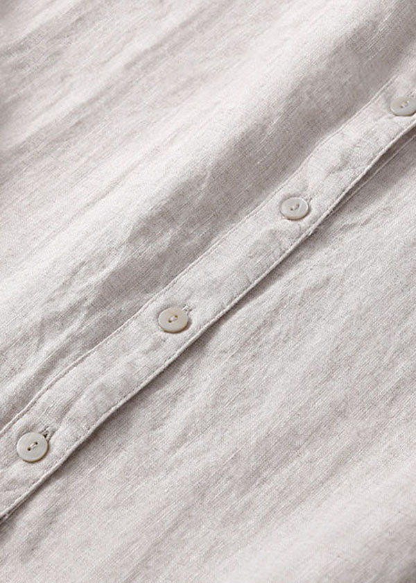 Linen Colour Linen Dresses Wrinkled Button Short Sleeve
