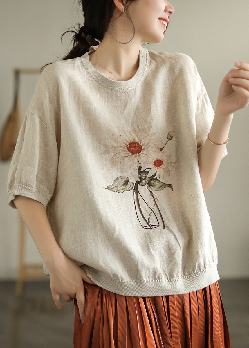 Linen Colour O-neck Linen T Shirt Summer