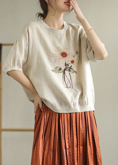 Linen Colour O-neck Linen T Shirt Summer