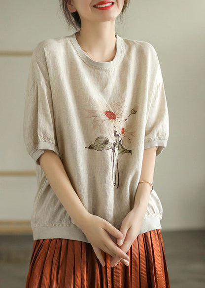 Linen Colour O-neck Linen T Shirt Summer