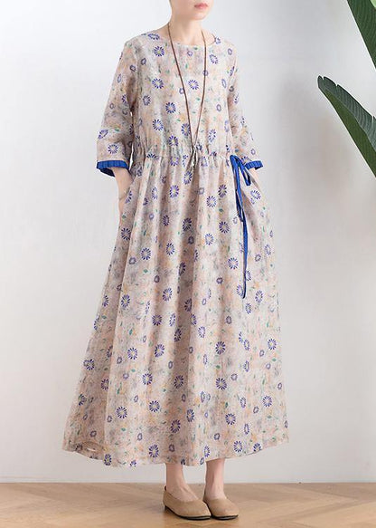 Literary Small Daisy Mid-length Dress Waist Ming New Ramie Printed Skirt