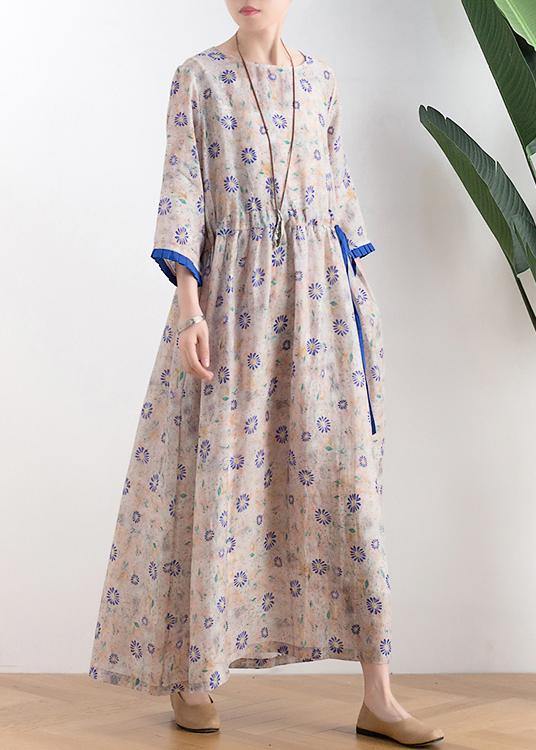 Literary Small Daisy Mid-length Dress Waist Ming New Ramie Printed Skirt