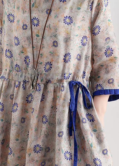 Literary Small Daisy Mid-length Dress Waist Ming New Ramie Printed Skirt