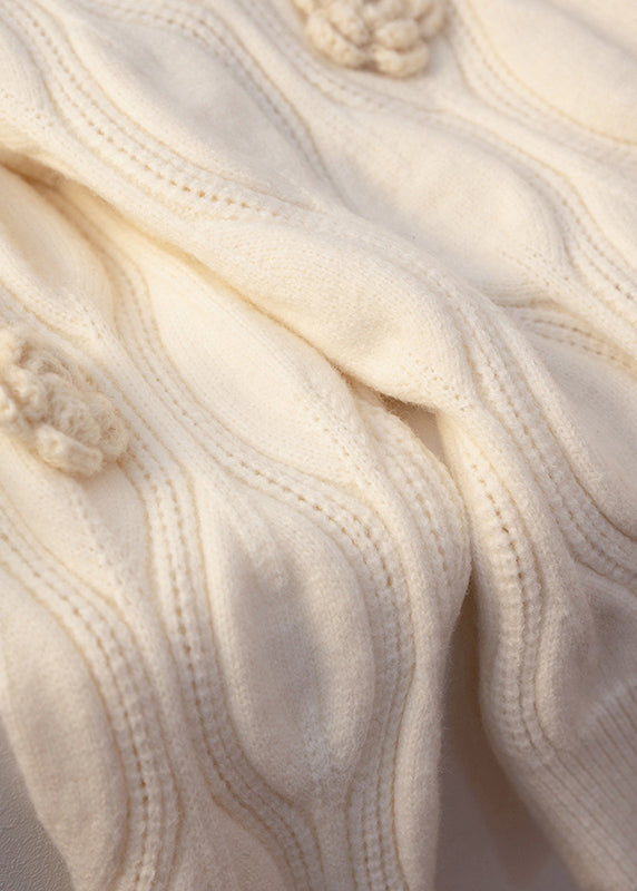 Loose Apricot Button Cotton Knit Coats Long Sleeve