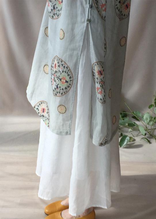 Loose Auspicious Clouds Dress Stand Collar Falf Sleeve Dress