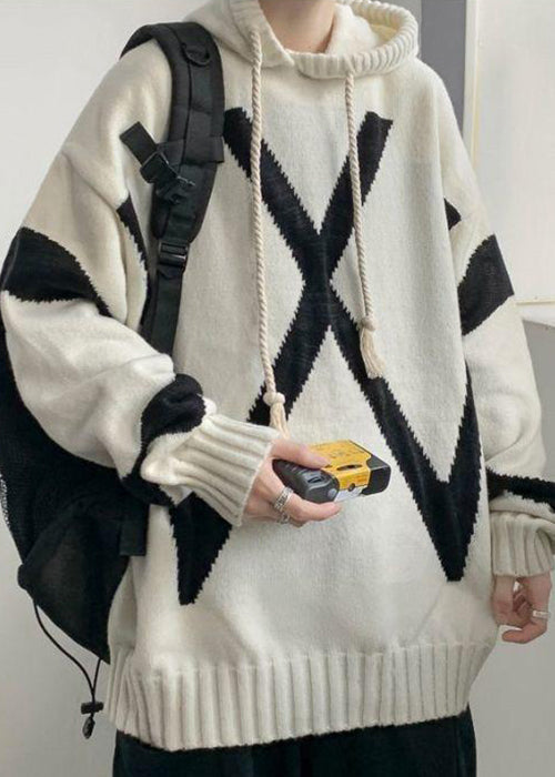 Loose Beige Hooded Cozy Knit Sweaters Winter