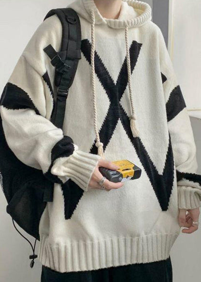 Loose Beige Hooded Cozy Knit Sweaters Winter