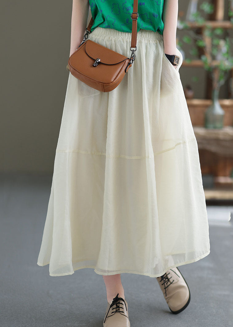 Loose Beige Color Patchwork Tulle a Line Skirts Summer