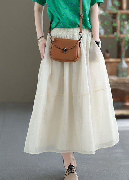 Loose Beige Color Patchwork Tulle a Line Skirts Summer