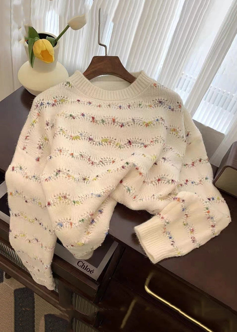 Loose Beige Striped Cozy Knit Sweaters O-neck Spring