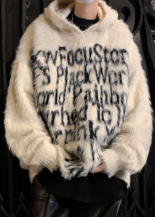Loose Black Hooded Letter Mink Velvet Sweaters Winter