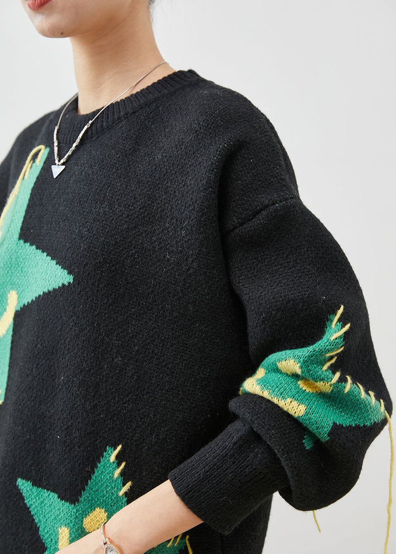 Loose Black Oversized Patchwork Knit Sweater Spring