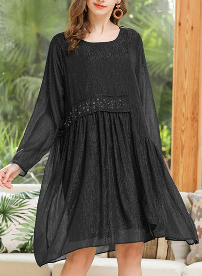 Loose Black Patchwork Chiffon Summer Dress