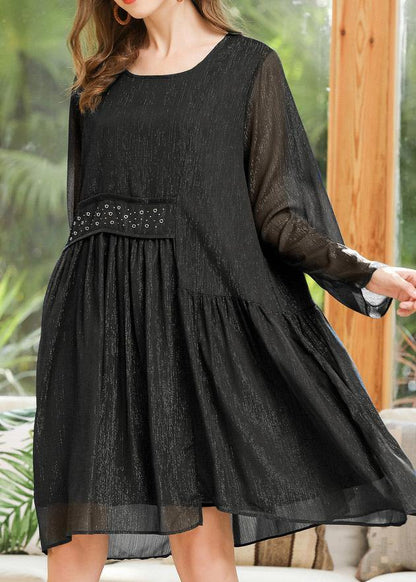 Loose Black Patchwork Chiffon Summer Dress