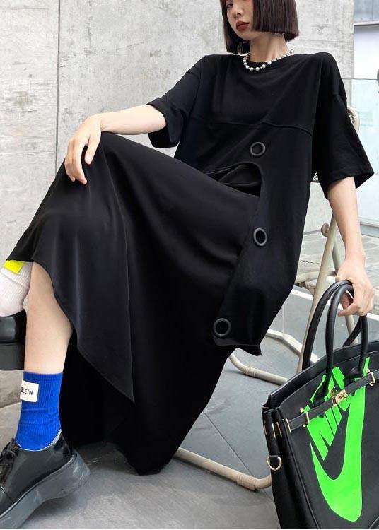 Loose Black Patchwork Asymmetrical Design Robe Dresses Summer