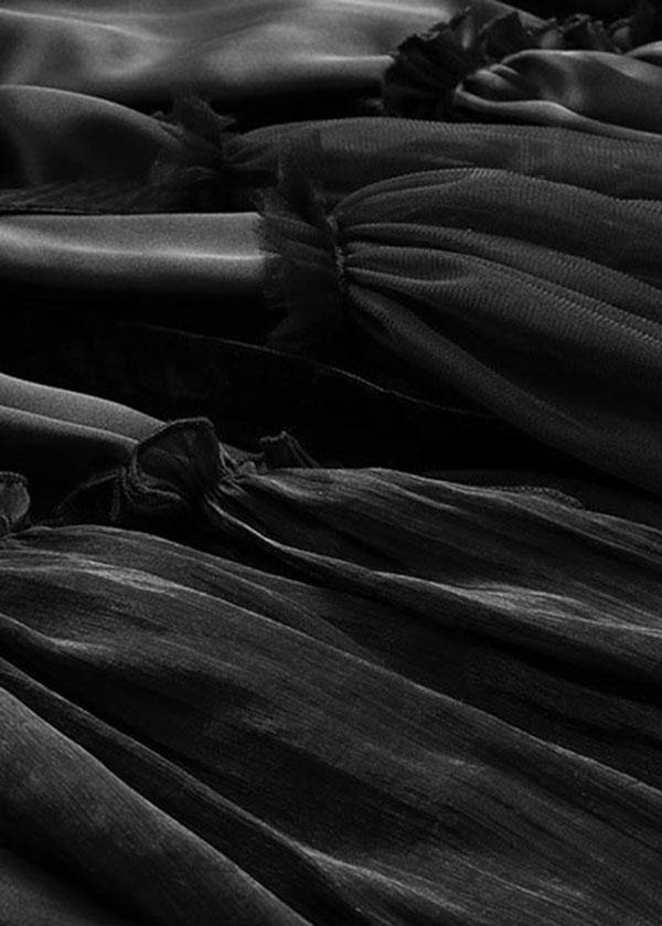 Loose Black Patchworkruffled Asymmetrical Design Skirts