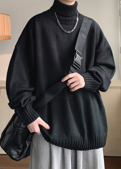Loose Black Thick Knit Sweaters Turtleneck Winter