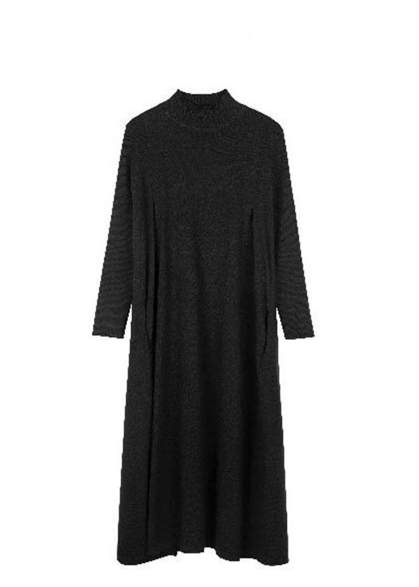 Loose Black Turtle Neck Color Exra Large Hem Knitwear Dress Long Sleeve