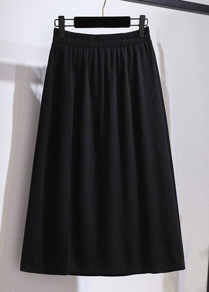 Loose Black Wrinkled Front Open Patchwork Cotton a Iine Skirts Fall