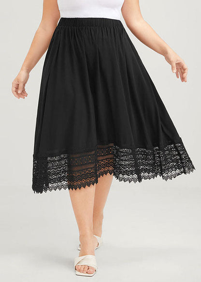 Loose Black Wrinkled Lace Patchwork Chiffon a Iine Skirts Summer