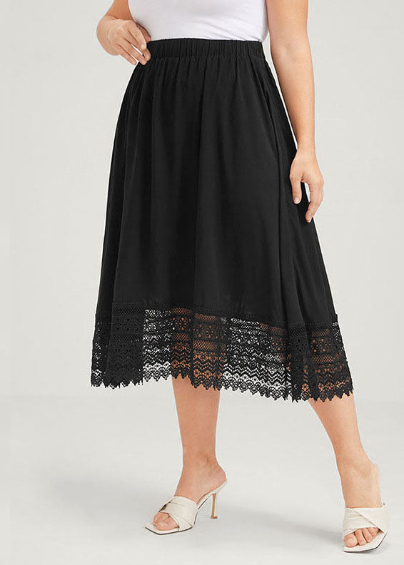 Loose Black Wrinkled Lace Patchwork Chiffon a Iine Skirts Summer