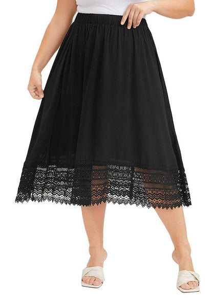 Loose Black Wrinkled Lace Patchwork Chiffon a Iine Skirts Summer