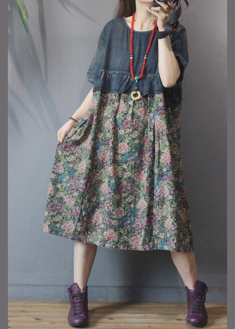 Loose Blue Patchwork Print Loose Summer Holiday Dress