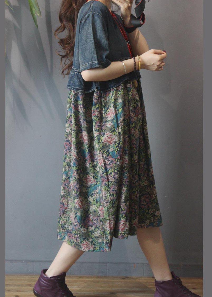 Loose Blue Patchwork Print Loose Summer Holiday Dress