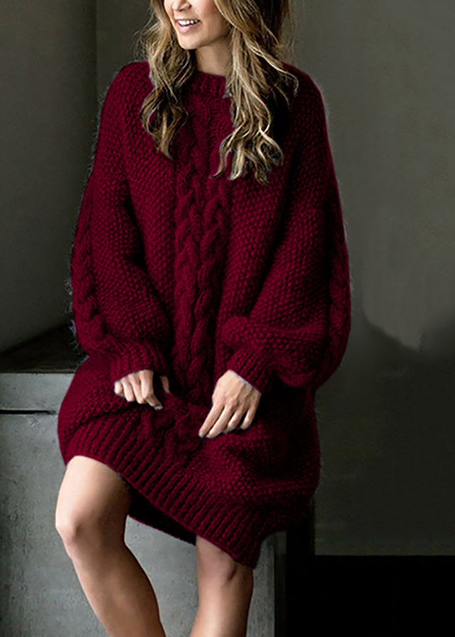 Loose Camel O-neck Cable Cotton Knit Sweaters Winter